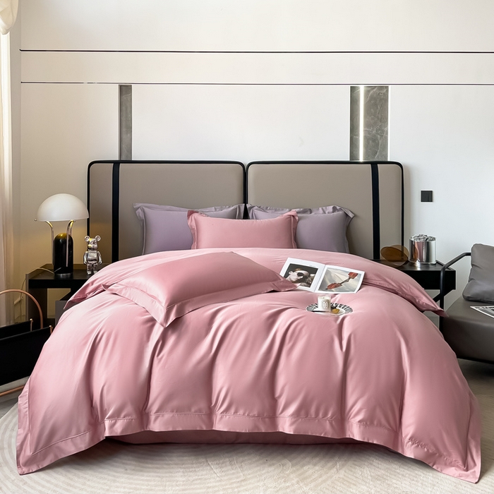 91家纺网 家纺一手货源 找家纺 嘉汀兰家居 2023秋冬新品100支双股长绒棉埋绳纯色四件套-卡西欧系列 浆果色