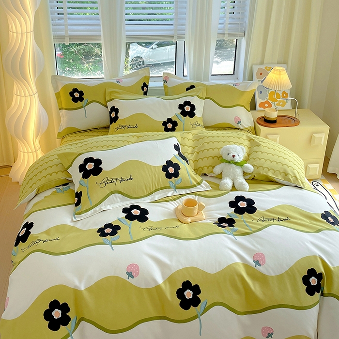 91家纺网 家纺一手货源 找家纺 艾橙家纺 2023新款秋冬新款140g植物羊绒磨毛四件套 茉彩花韵