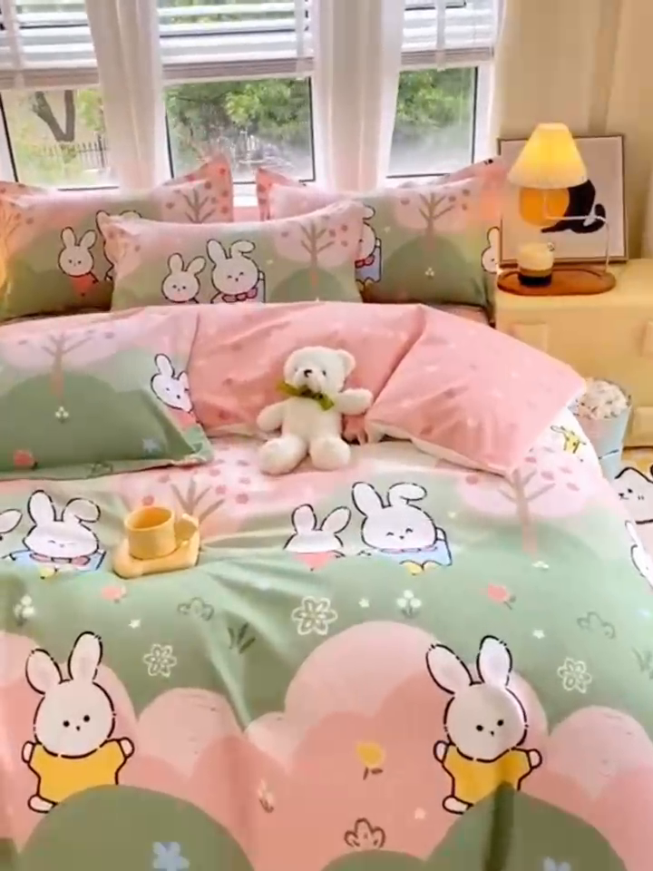 91家纺网 家纺一手货源 找家纺 艾橙家纺 2023新款秋冬新款140g植物羊绒磨毛四件套 开心日记