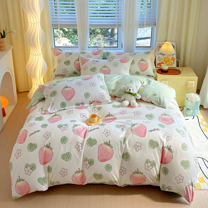 91家纺网 家纺一手货源 找家纺 艾橙家纺 2023新款秋冬新款140g植物羊绒磨毛四件套 仙仙草莓