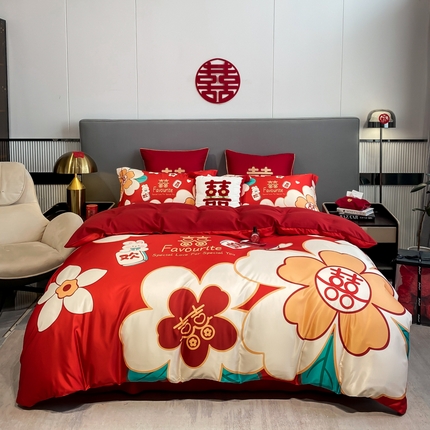 91家纺网 家纺一手货源 找家纺 花愿（原花纪） 2025新款加密大版数码婚庆四件套 遇见