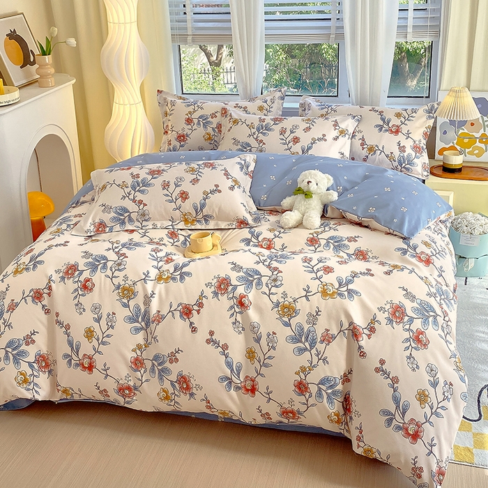 91家纺网 家纺一手货源 找家纺 艾橙家纺 2023新款秋冬新款140g植物羊绒磨毛四件套 明月花影