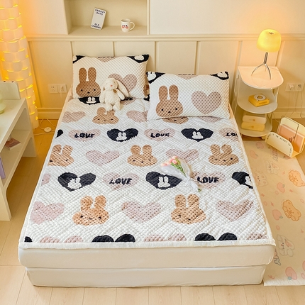 澳梵家居 2023新款豆豆绒夹棉床护垫 咖啡兔