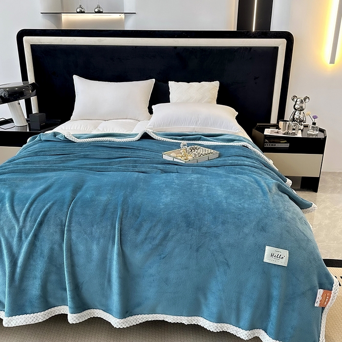 91家纺网 家纺一手货源 找家纺 2023新款400g高克重纯色双面牛奶绒毛毯盖毯毯子 天蓝