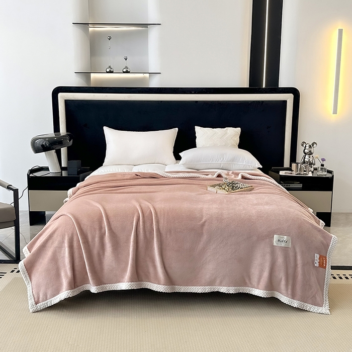 91家纺网 家纺一手货源 找家纺 2023新款400g高克重纯色双面牛奶绒毛毯盖毯毯子 藕玉色