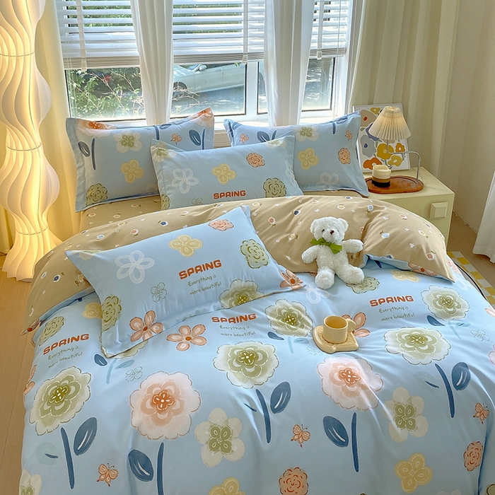 91家纺网 家纺一手货源 找家纺 艾橙家纺 2023新款秋冬新款140g植物羊绒磨毛四件套 花儿乐团