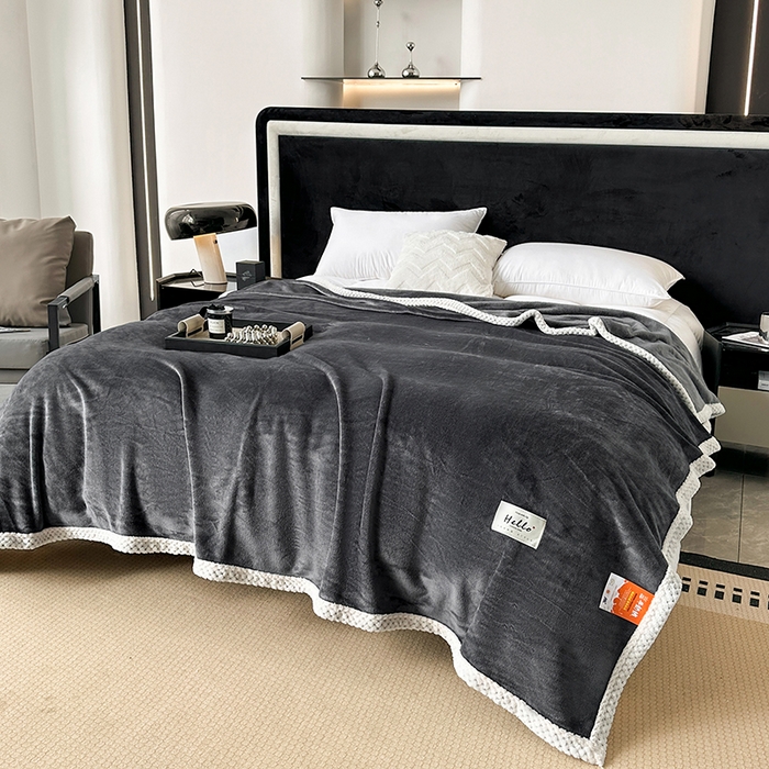 91家纺网 家纺一手货源 找家纺 2023新款400g高克重纯色双面牛奶绒毛毯盖毯毯子 绅士灰