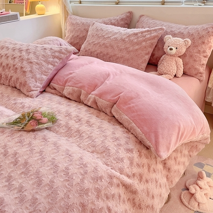 91家纺网 家纺一手货源 找家纺 （总）莱米 2023新款直播电商爆款兔毛绒牛奶绒纯色绒四件套