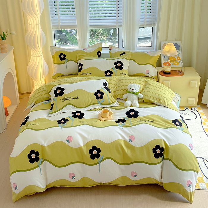 91家纺网 家纺一手货源 找家纺 艾橙家纺 2023新款秋冬新款140g植物羊绒磨毛四件套 茉彩花韵