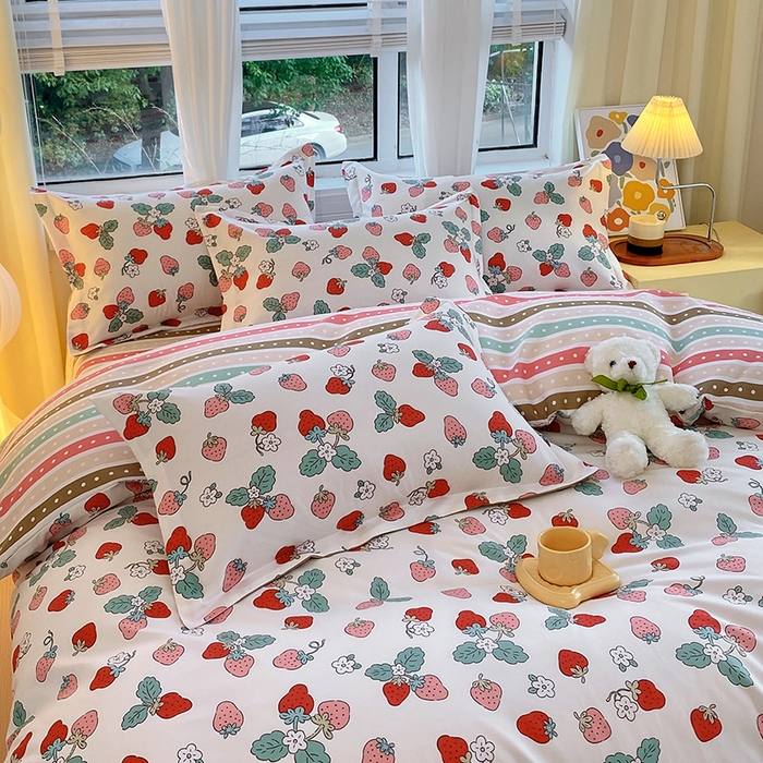 91家纺网 家纺一手货源 找家纺 艾橙家纺 2023新款秋冬新款140g植物羊绒磨毛四件套 夏日草莓