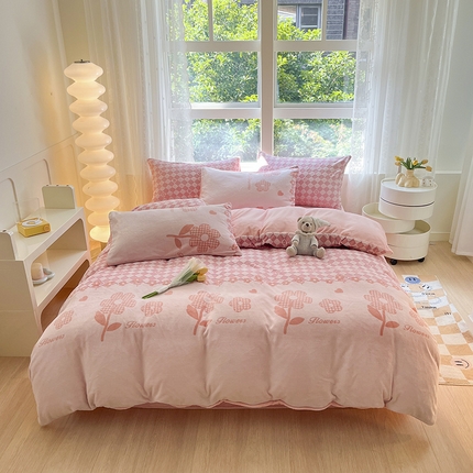 雅居纺家纺 2023新款立体雕花牛奶绒幸运花系列 幸运花-粉