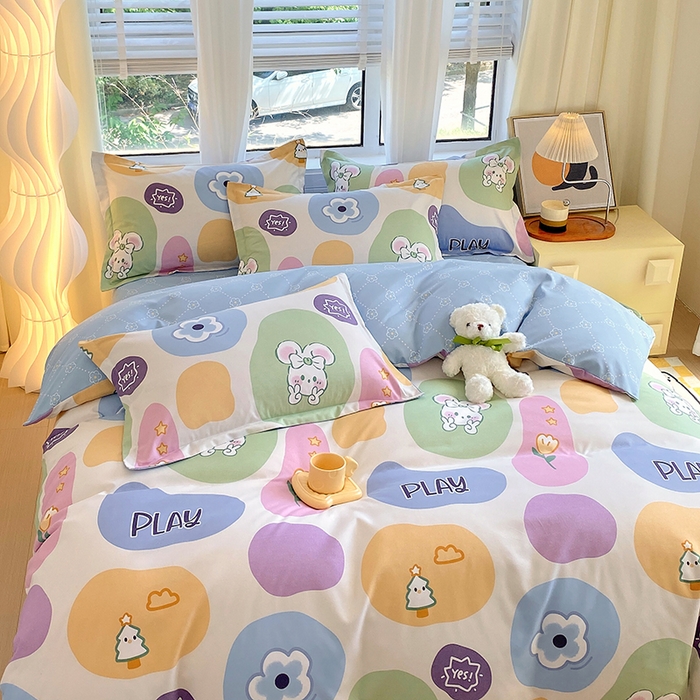 91家纺网 家纺一手货源 找家纺 艾橙家纺 2023新款秋冬新款140g植物羊绒磨毛四件套 童年趣事