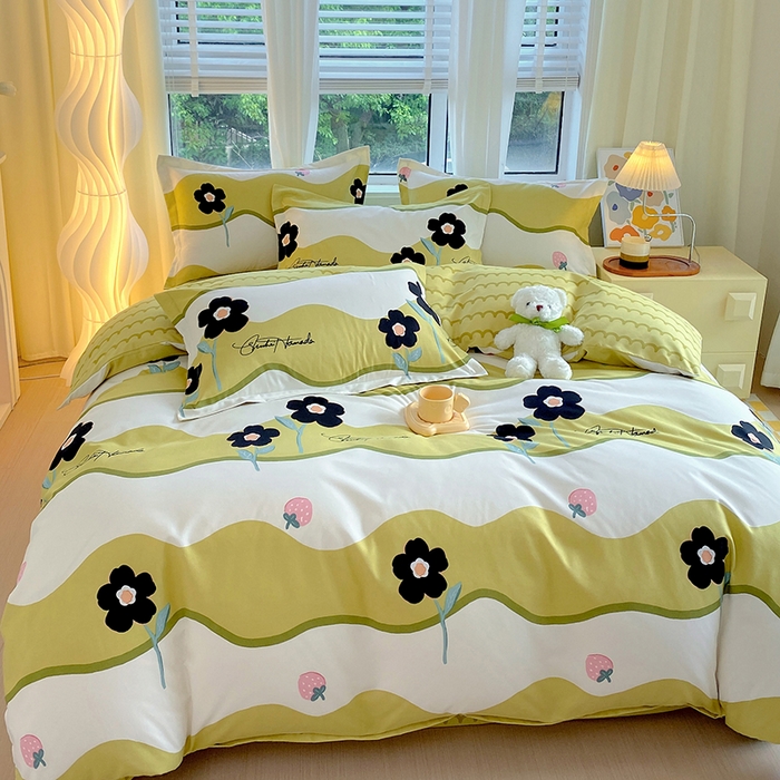 91家纺网 家纺一手货源 找家纺 艾橙家纺 2023新款秋冬新款140g植物羊绒磨毛四件套 茉彩花韵