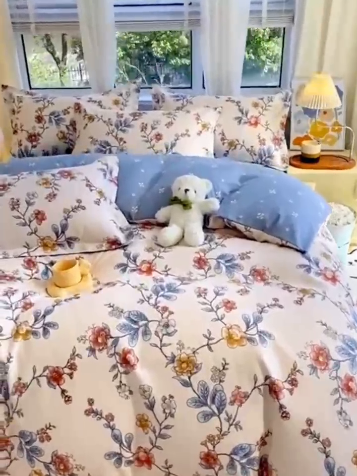 91家纺网 家纺一手货源 找家纺 艾橙家纺 2023新款秋冬新款140g植物羊绒磨毛四件套 明月花影