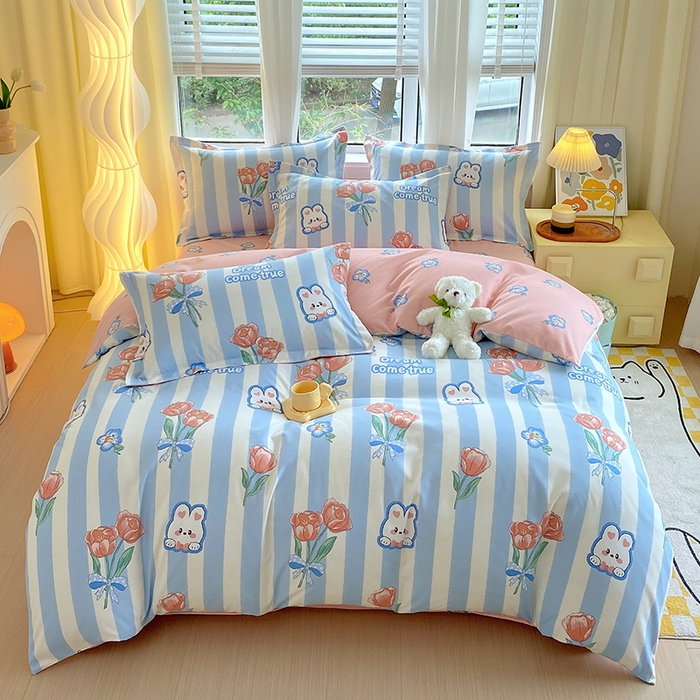 91家纺网 家纺一手货源 找家纺 艾橙家纺 2023新款秋冬新款140g植物羊绒磨毛四件套 绵绵小兔