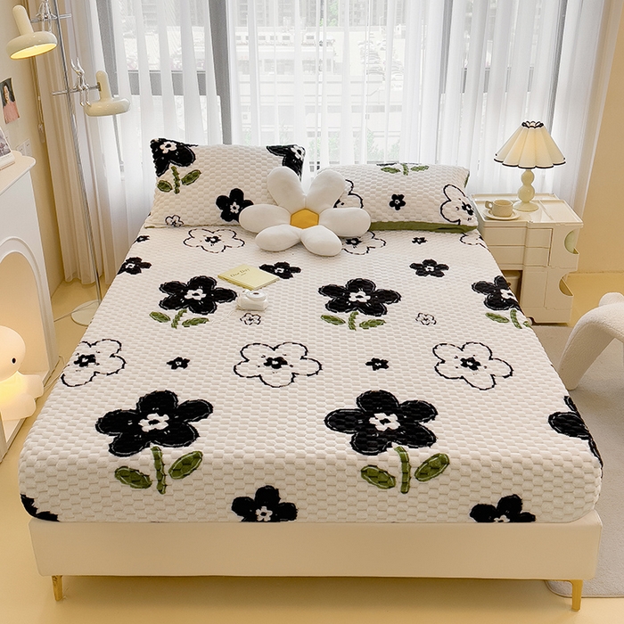 91家纺网 家纺一手货源 找家纺 丝幔家纺 2025新款 豆豆绒床笠 幸运花