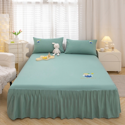 极梦家纺（支持定制） 2025新款韩版纯色卡通单床裙三件套素色 薄荷小鸭