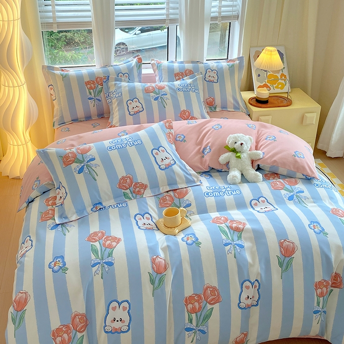 91家纺网 家纺一手货源 找家纺 艾橙家纺 2023新款秋冬新款140g植物羊绒磨毛四件套 绵绵小兔