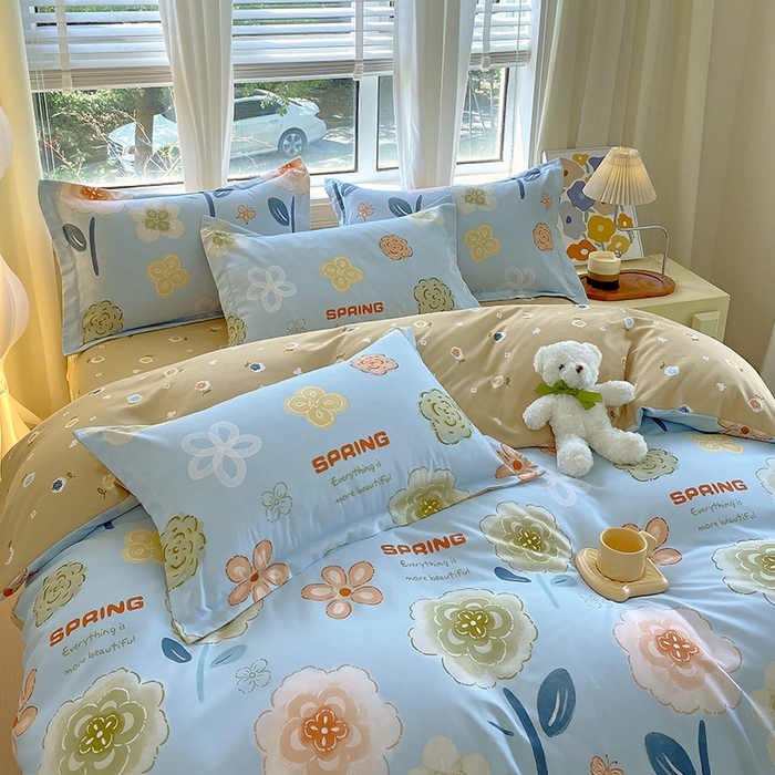 91家纺网 家纺一手货源 找家纺 艾橙家纺 2023新款秋冬新款140g植物羊绒磨毛四件套 花儿乐团