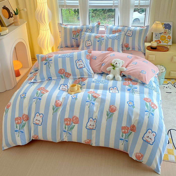 91家纺网 家纺一手货源 找家纺 艾橙家纺 2023新款秋冬新款140g植物羊绒磨毛四件套 绵绵小兔