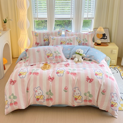 91家纺网 家纺一手货源 找家纺 艾橙家纺 2023新款秋冬新款140g植物羊绒磨毛四件套 爱丽丝