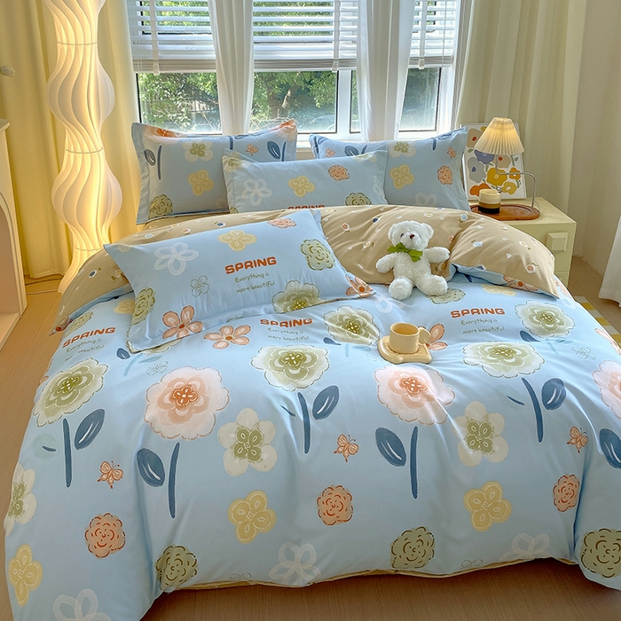 91家纺网 家纺一手货源 找家纺 艾橙家纺 2023新款秋冬新款140g植物羊绒磨毛四件套 花儿乐团