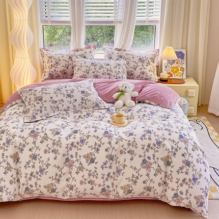 艾橙家纺 2023新款秋冬新款140g植物羊绒磨毛四件套 花影轻颜
