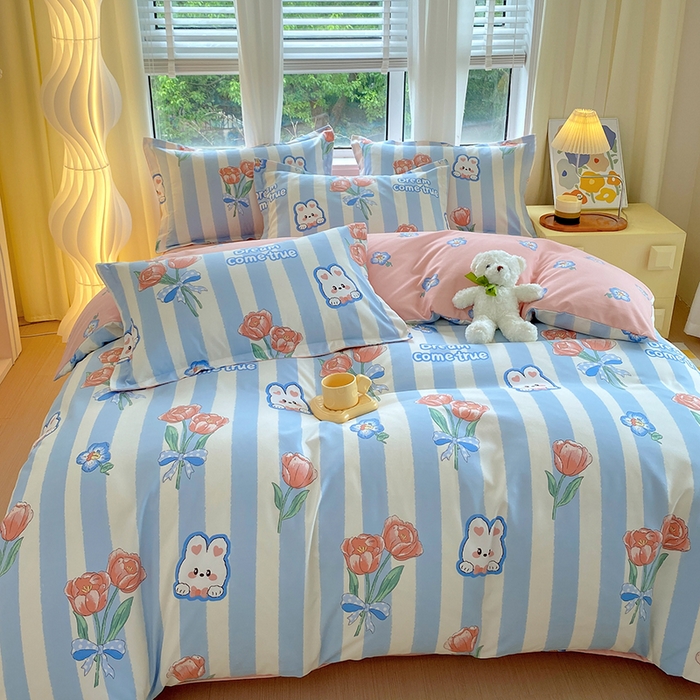 91家纺网 家纺一手货源 找家纺 艾橙家纺 2023新款秋冬新款140g植物羊绒磨毛四件套 绵绵小兔