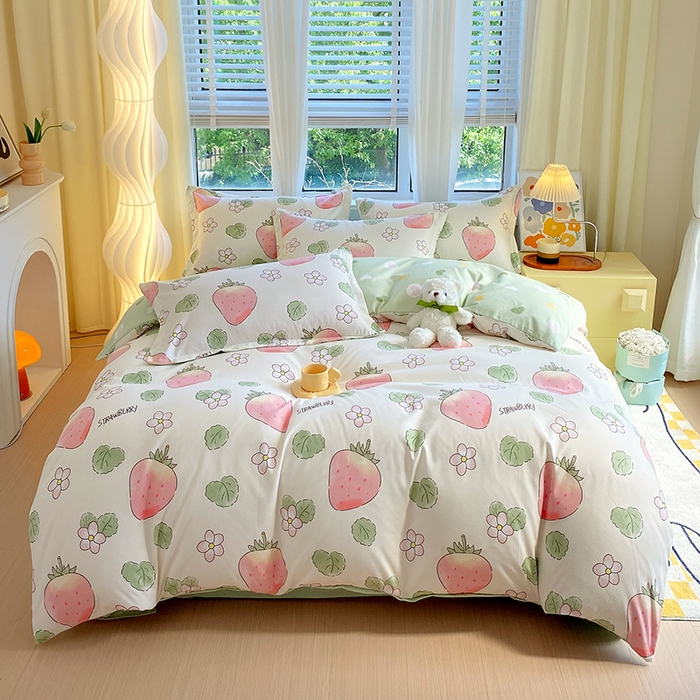 91家纺网 家纺一手货源 找家纺 艾橙家纺 2023新款秋冬新款140g植物羊绒磨毛四件套 仙仙草莓