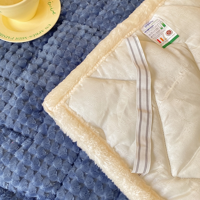 91家纺网 家纺一手货源 找家纺 澳梵家居 2023新款豆豆绒夹棉床护垫 豆豆-蓝色