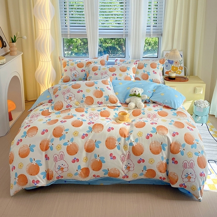 艾橙家纺 2023新款秋冬新款140g植物羊绒磨毛四件套 甜橙兔