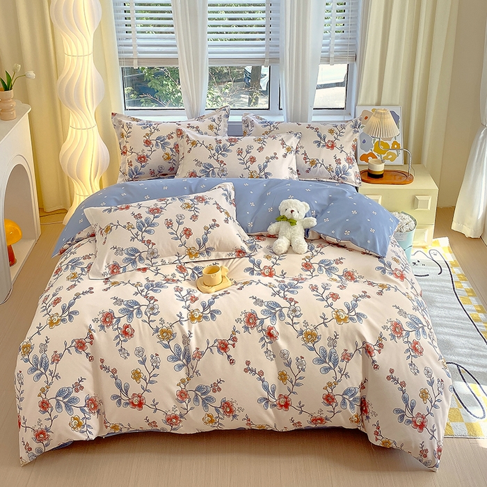 91家纺网 家纺一手货源 找家纺 艾橙家纺 2023新款秋冬新款140g植物羊绒磨毛四件套 明月花影