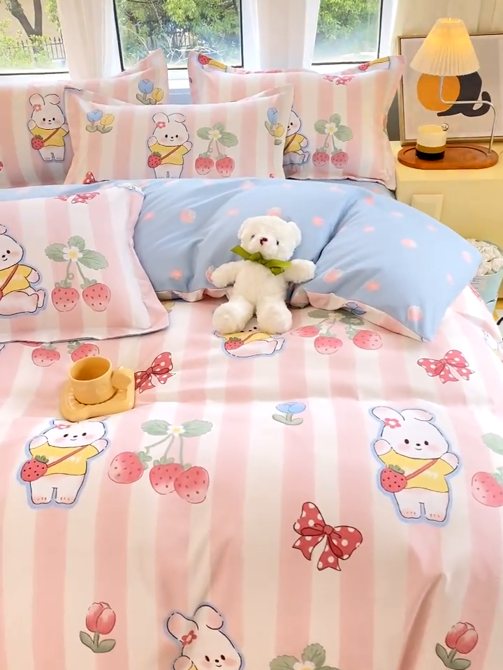 91家纺网 家纺一手货源 找家纺 艾橙家纺 2023新款秋冬新款140g植物羊绒磨毛四件套 爱丽丝