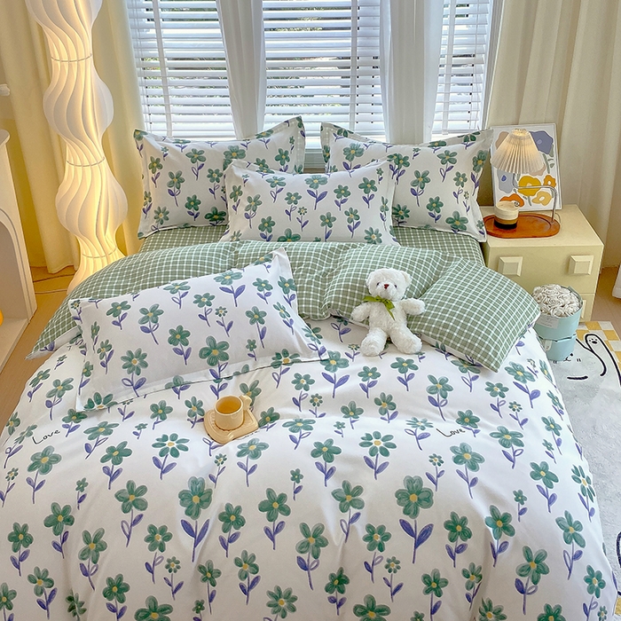 91家纺网 家纺一手货源 找家纺 艾橙家纺 2023新款秋冬新款140g植物羊绒磨毛四件套 淡妆初夏