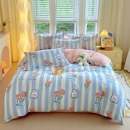 艾橙家纺 2023新款秋冬新款140g植物羊绒磨毛四件套 绵绵小兔