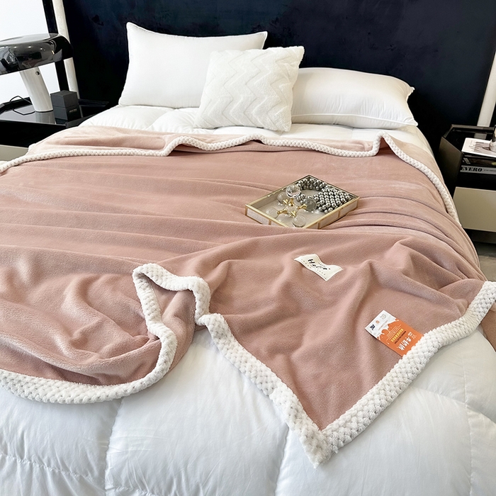 91家纺网 家纺一手货源 找家纺 2023新款400g高克重纯色双面牛奶绒毛毯盖毯毯子 藕玉色