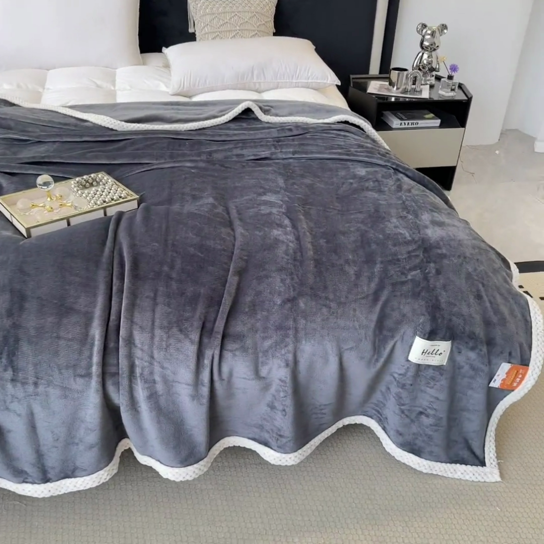 91家纺网 家纺一手货源 找家纺 2023新款400g高克重纯色双面牛奶绒毛毯盖毯毯子 绅士灰