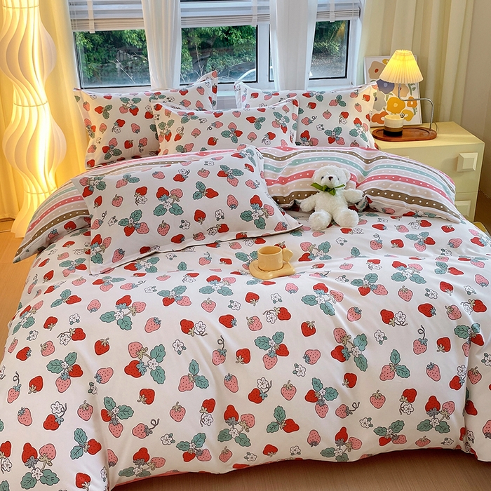 91家纺网 家纺一手货源 找家纺 艾橙家纺 2023新款秋冬新款140g植物羊绒磨毛四件套 夏日草莓