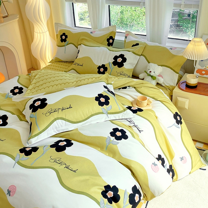 91家纺网 家纺一手货源 找家纺 艾橙家纺 2023新款秋冬新款140g植物羊绒磨毛四件套 茉彩花韵