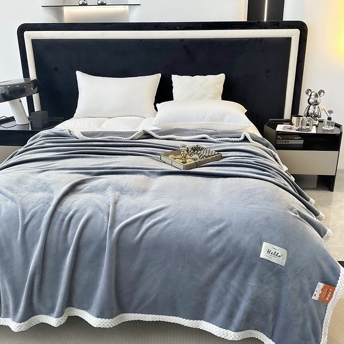 91家纺网 家纺一手货源 找家纺 2023新款400g高克重纯色双面牛奶绒毛毯盖毯毯子 烟灰色