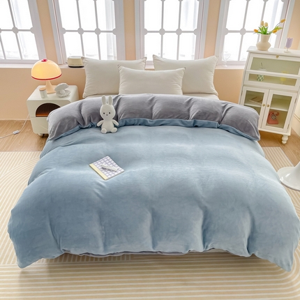 91家纺网 家纺一手货源 找家纺 （总）莎臣豹 2025新款牛奶绒双拼撞色系单被套