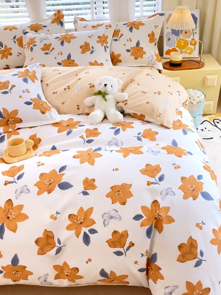 91家纺网 家纺一手货源 找家纺 艾橙家纺 2023新款秋冬新款140g植物羊绒磨毛四件套 城南花开