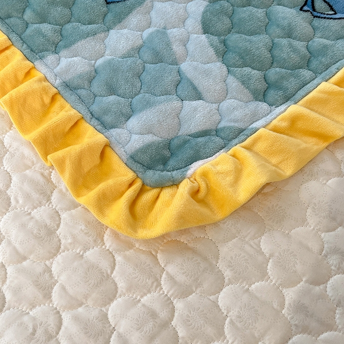 91家纺网 家纺一手货源 找家纺 美达 2025新款A类牛奶绒夹棉床盖 彩虹狗狗-绿