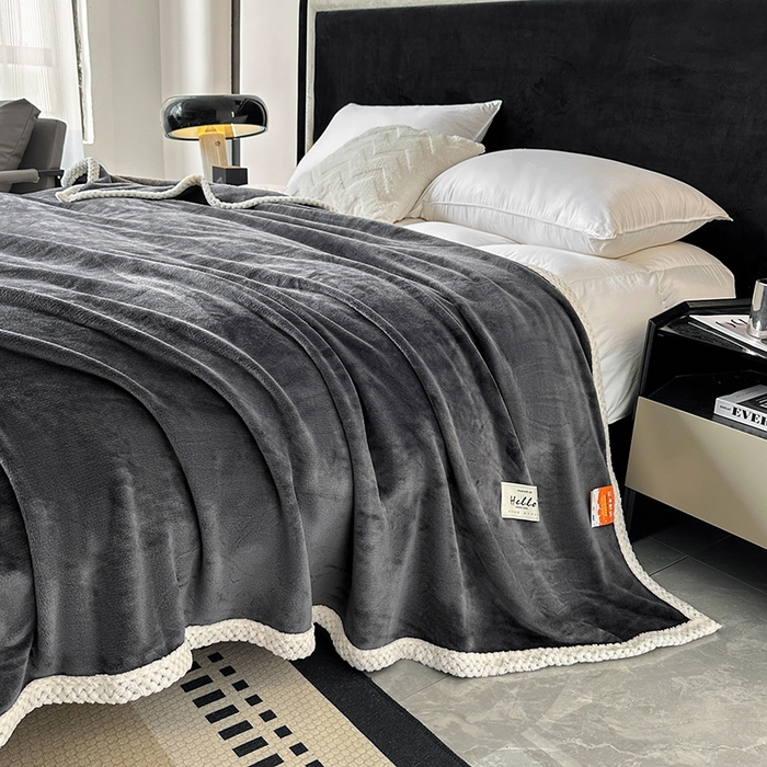 91家纺网 家纺一手货源 找家纺 2023新款400g高克重纯色双面牛奶绒毛毯盖毯毯子 绅士灰