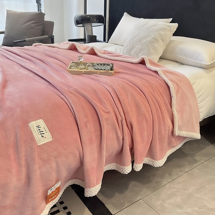 91家纺网 家纺一手货源 找家纺 2023新款400g高克重纯色双面牛奶绒毛毯盖毯毯子 粉色佳人