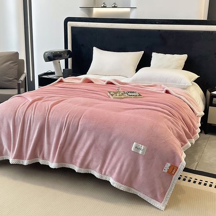 91家纺网 家纺一手货源 找家纺 2023新款400g高克重纯色双面牛奶绒毛毯盖毯毯子 粉色佳人