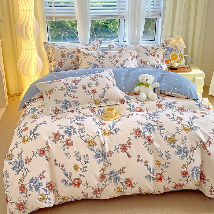 91家纺网 家纺一手货源 找家纺 艾橙家纺 2023新款秋冬新款140g植物羊绒磨毛四件套 明月花影