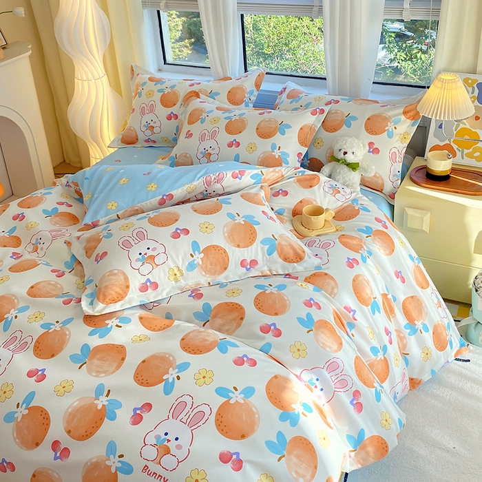 91家纺网 家纺一手货源 找家纺 艾橙家纺 2023新款秋冬新款140g植物羊绒磨毛四件套 甜橙兔