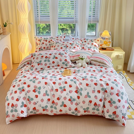 91家纺网 家纺一手货源 找家纺 艾橙家纺 2023新款秋冬新款140g植物羊绒磨毛四件套 夏日草莓