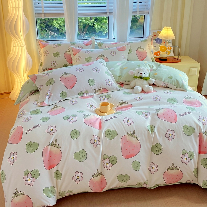 91家纺网 家纺一手货源 找家纺 艾橙家纺 2023新款秋冬新款140g植物羊绒磨毛四件套 仙仙草莓